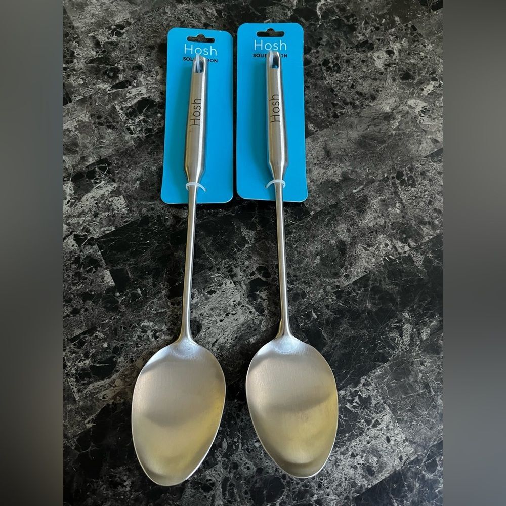 2pcs Hosh Stainless Steel Cooking Solid Spoons Set Large Premium CookingUtensils
